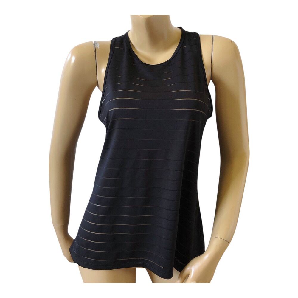 BCG Athletic Tank Top Womens Small Black Sheer Striped Sleeveless Workout Gym